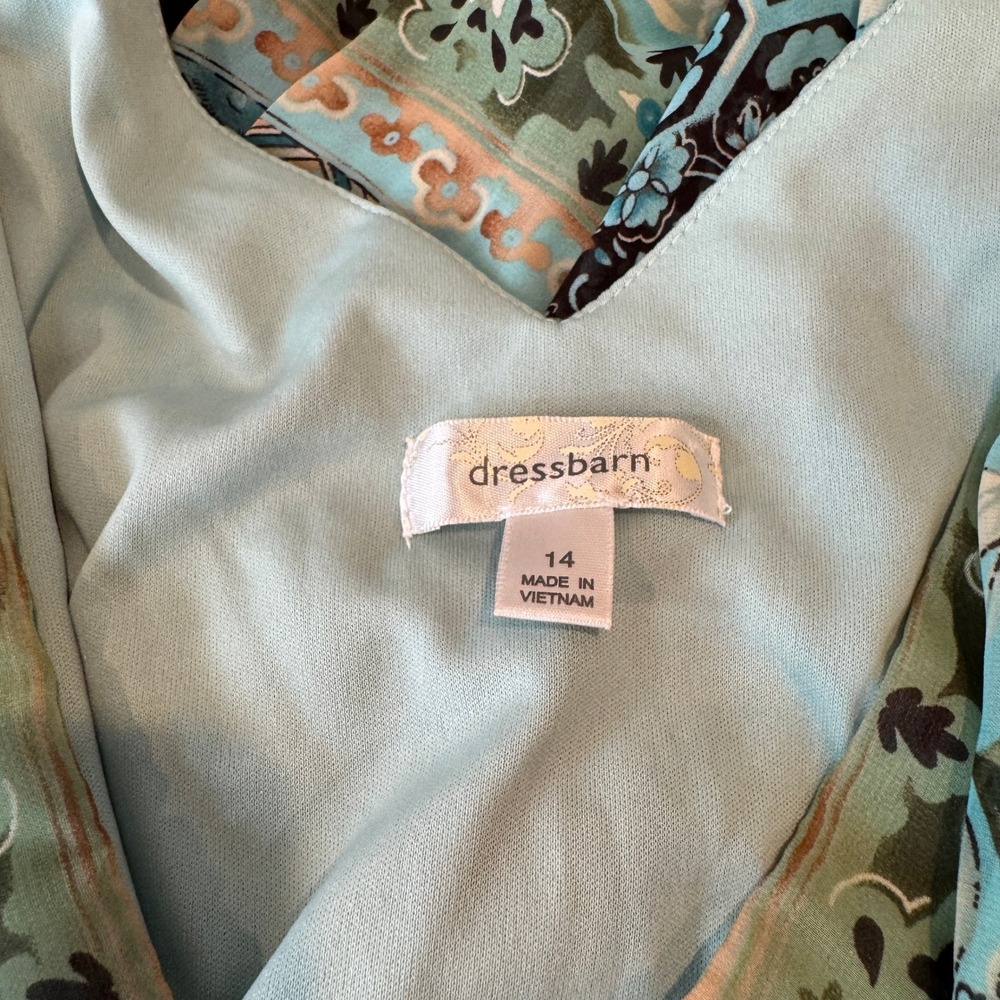 Vintage Y2K Dressbarn Handkerchief Hem Dress Womens 14 Turquoise Floral Fairy - Picture 10 of 16